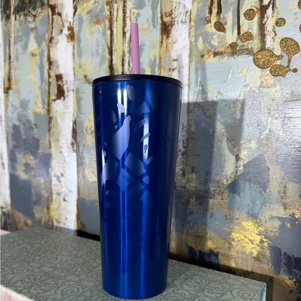 Starbucks Cobalt Blue Monstera Leaf Stainless Steel Tumbler - Picture 3 of 4